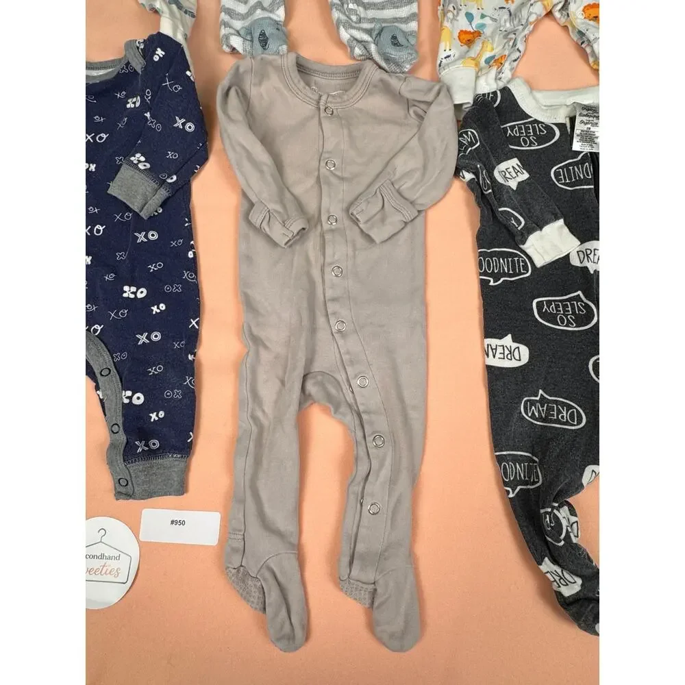 Baby Boy Newborn Sleepers Bundle 7 Pc Footed Pajamas Hooded Romper Lot SKU #950
